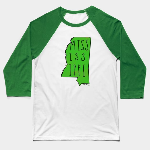 The State of Mississippi - Green Outline Baseball T-Shirt by loudestkitten